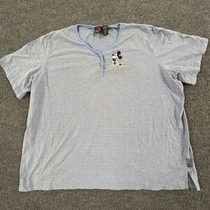 Mickey Unlimited Henley Shirt Womens 26/28W Blue Mickey Mouse Embroidered